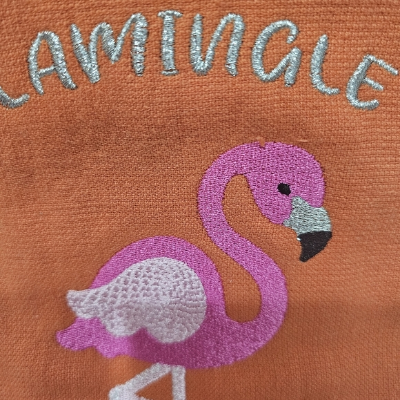 2pc PINK FLAMINGO "Let's Flamingle" Embroidered Polka Dot Dish Towels - Picture 4 of 6